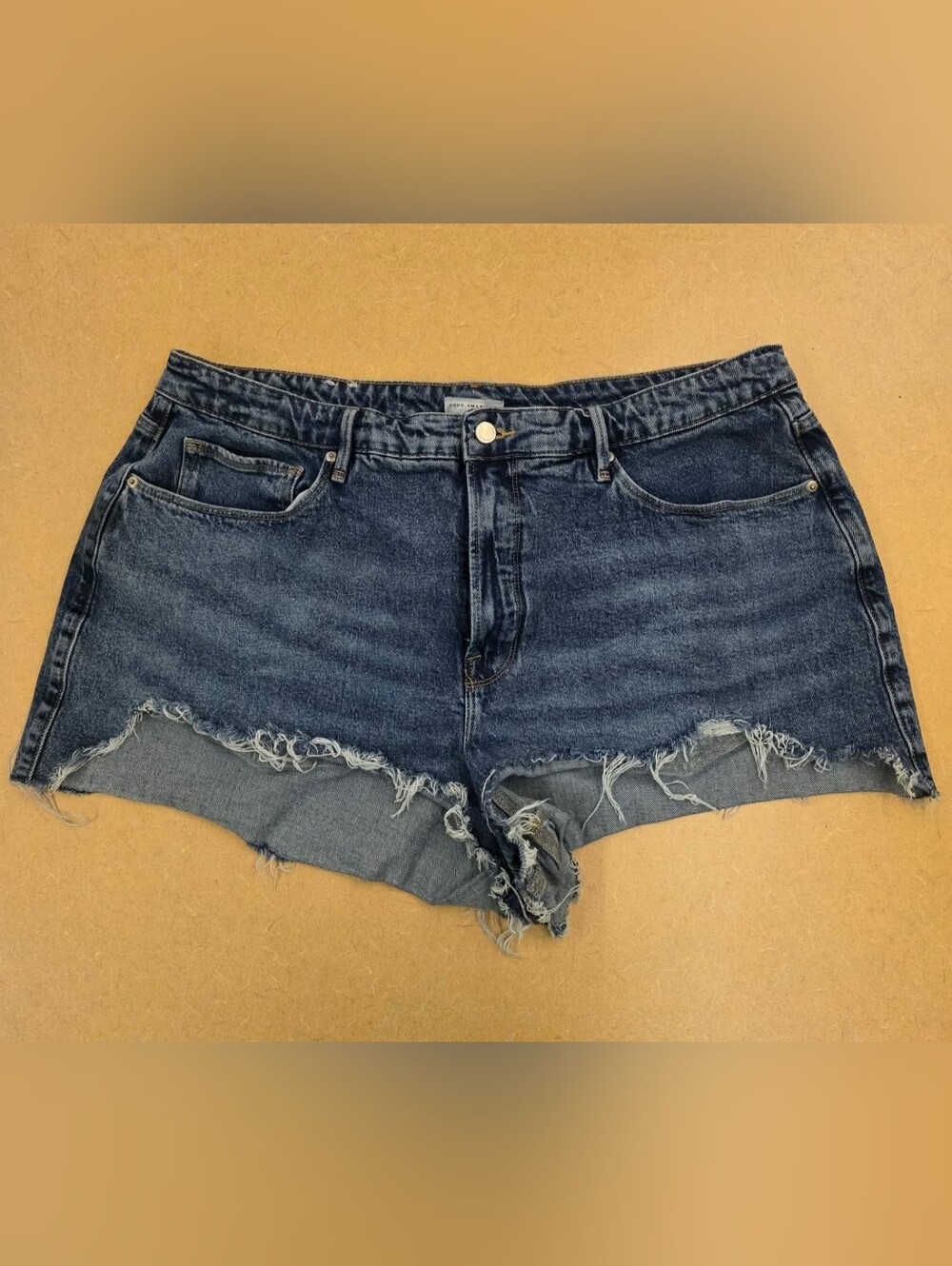 Good American Dark Blue Distressed Denim Cutoff Shorts